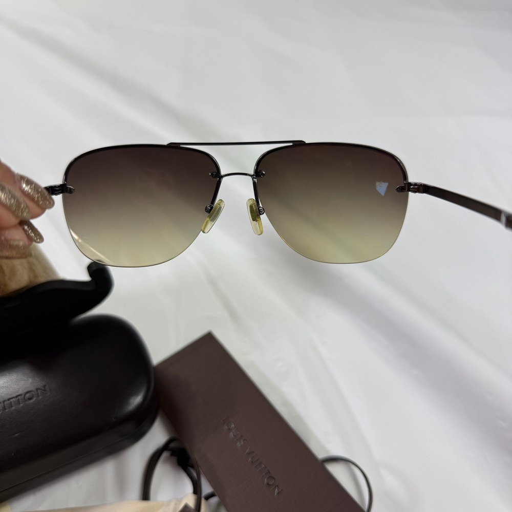 Louis Vuitton Damier Gradient Aviator Sunglasses Brown Rimless Metal Italy - Picture 10 of 11